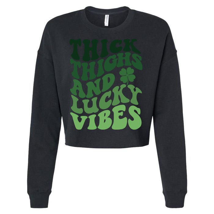Thick Thighs Irish Vibes Retro St Paddy Cropped Pullover Crew