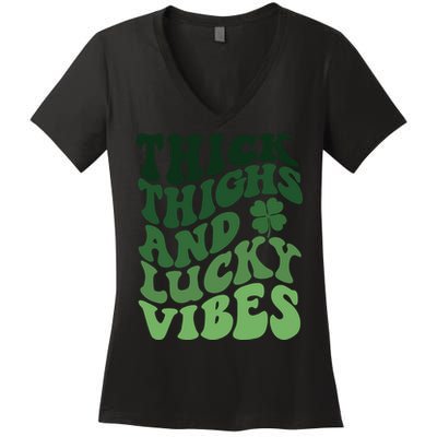 Thick Thighs Irish Vibes Retro St Paddy Women's V-Neck T-Shirt