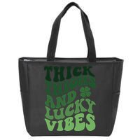 Thick Thighs Irish Vibes Retro St Paddy Zip Tote Bag