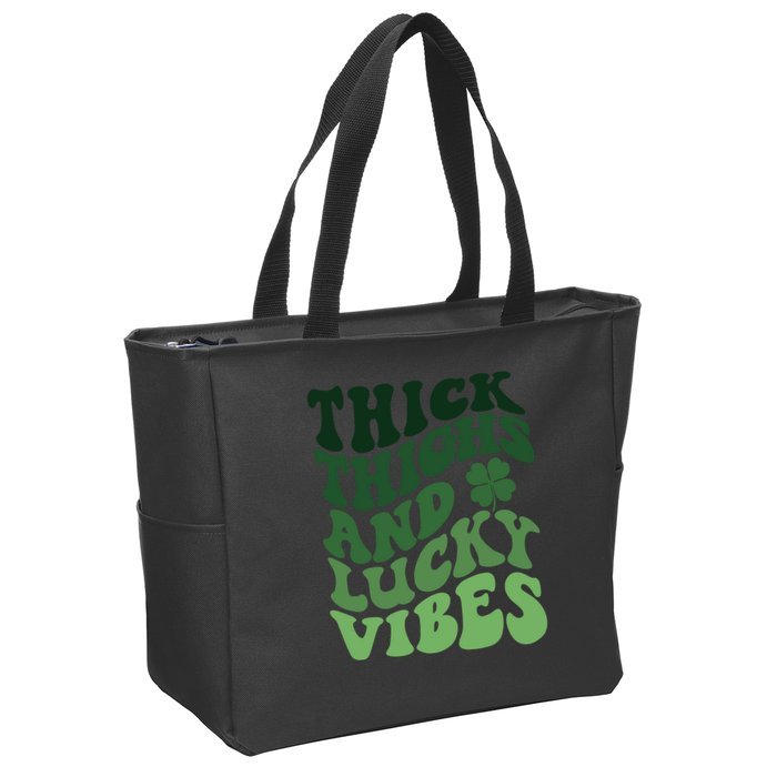 Thick Thighs Irish Vibes Retro St Paddy Zip Tote Bag