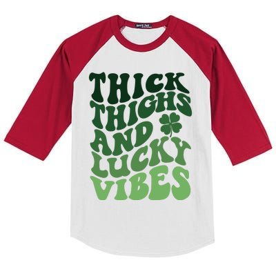 Thick Thighs Irish Vibes Retro St Paddy Kids Colorblock Raglan Jersey