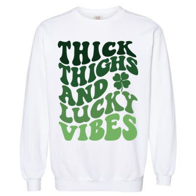 Thick Thighs Irish Vibes Retro St Paddy Garment-Dyed Sweatshirt