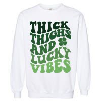 Thick Thighs Irish Vibes Retro St Paddy Garment-Dyed Sweatshirt