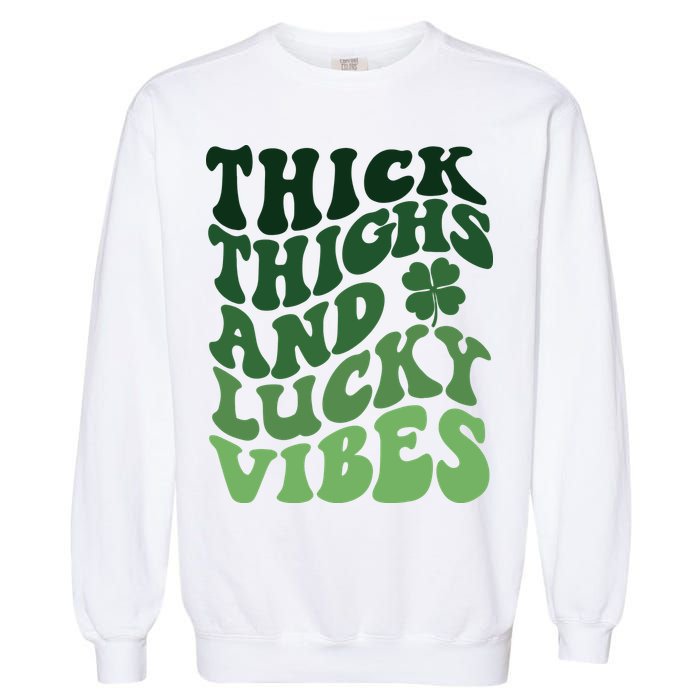 Thick Thighs Irish Vibes Retro St Paddy Garment-Dyed Sweatshirt