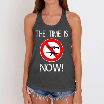 The Time Is Now! Ban Assault Weapons Anti AR 15 Women's Knotted Racerback Tank