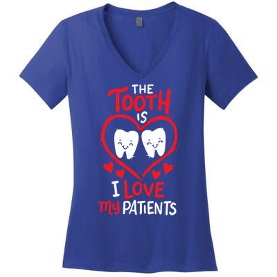 The Tooth Is I Love My Patients Orthodontics Dental Costume Cute Gift Women's V-Neck T-Shirt