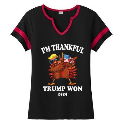 Trump Thanksgiving Im Thankful Trump Won 2024 Trump Won Us President Ladies Halftime Notch Neck Tee