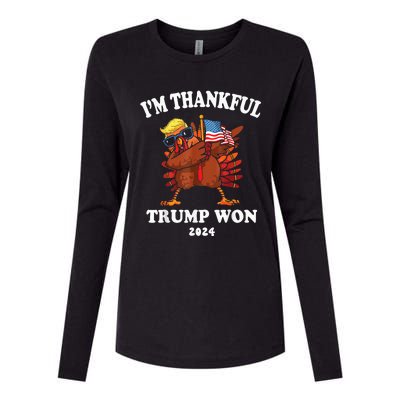 Trump Thanksgiving Im Thankful Trump Won 2024 Trump Won Us President Womens Cotton Relaxed Long Sleeve T-Shirt