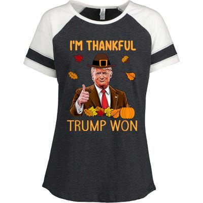 Trump Thanksgiving IM Thankful Trump Won Enza Ladies Jersey Colorblock Tee