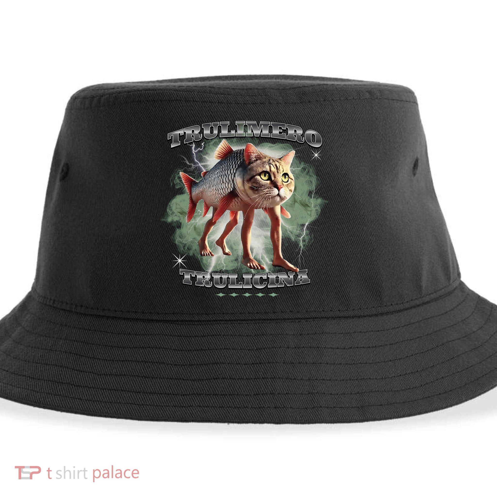 Trulimero Truli Italian Brainrot Meme Cats Head On A Fish Sustainable Bucket Hat