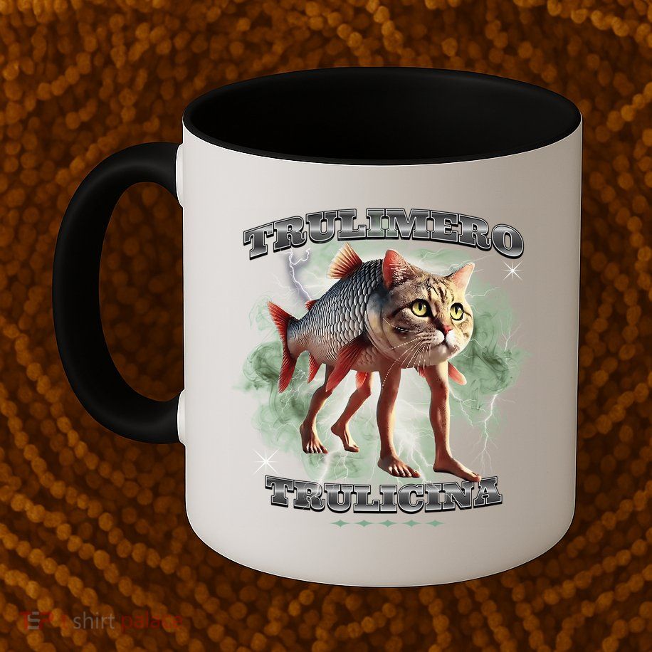 Trulimero Truli Italian Brainrot Meme Cats Head On A Fish Mug