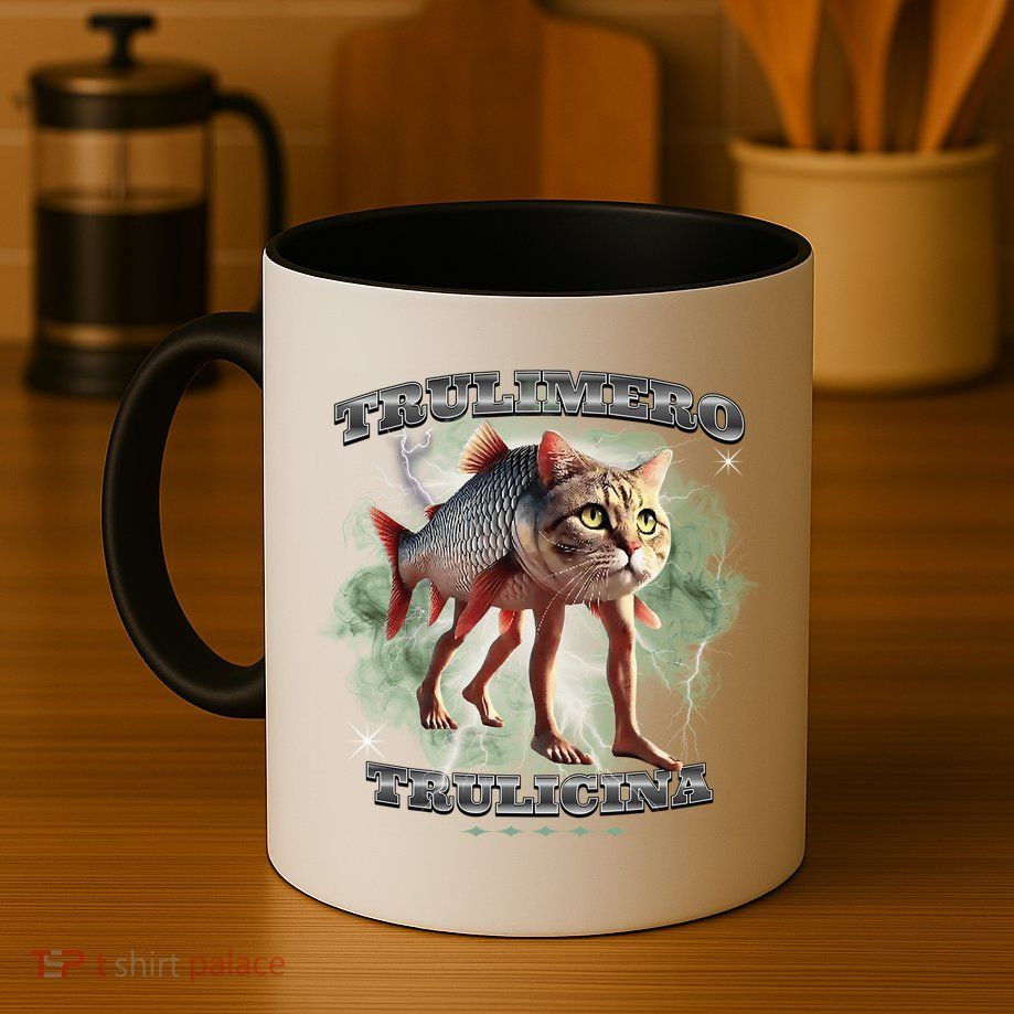 Trulimero Truli Italian Brainrot Meme Cats Head On A Fish Mug