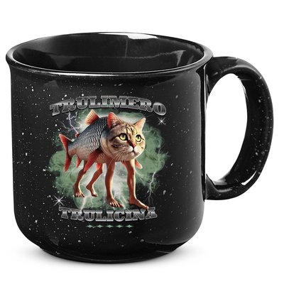 Trulimero Truli Italian Brainrot Meme Cats Head On A Fish 15oz Campfire Ceramic Mug