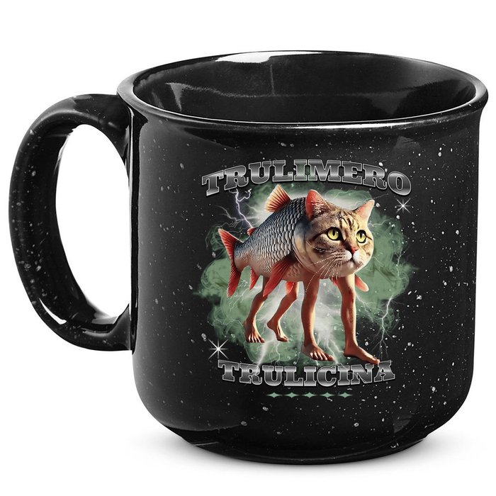 Trulimero Truli Italian Brainrot Meme Cats Head On A Fish 15oz Campfire Ceramic Mug