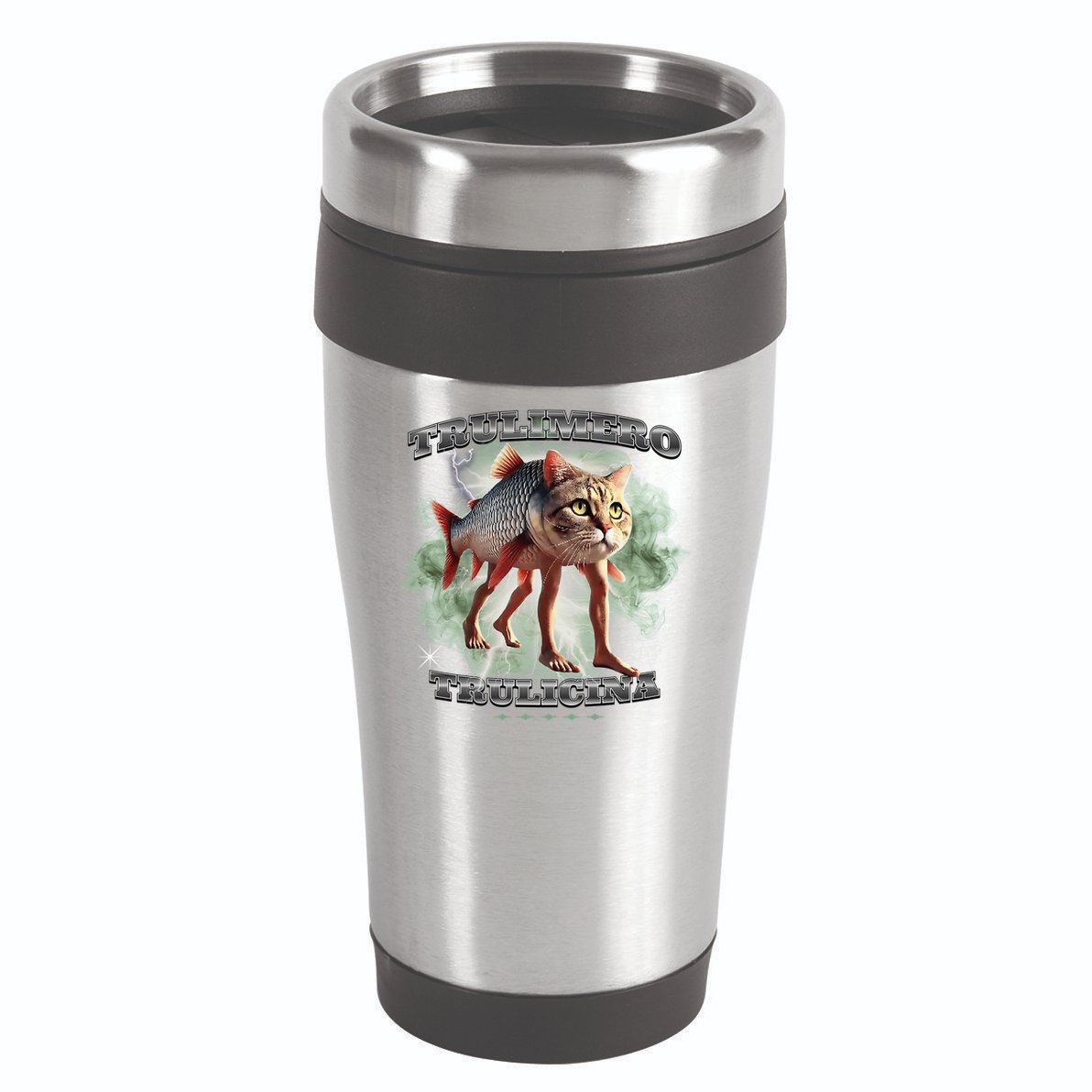 Trulimero Truli Italian Brainrot Meme Cats Head On A Fish 16oz Travel Tumbler