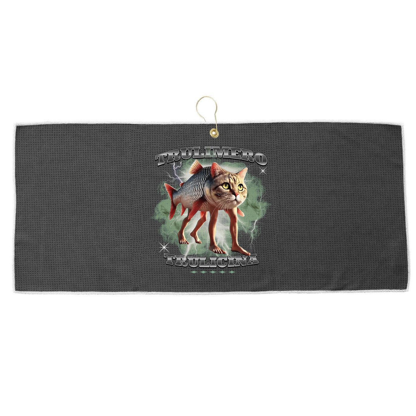Trulimero Truli Italian Brainrot Meme Cats Head On A Fish Large Microfiber Waffle Golf Towel
