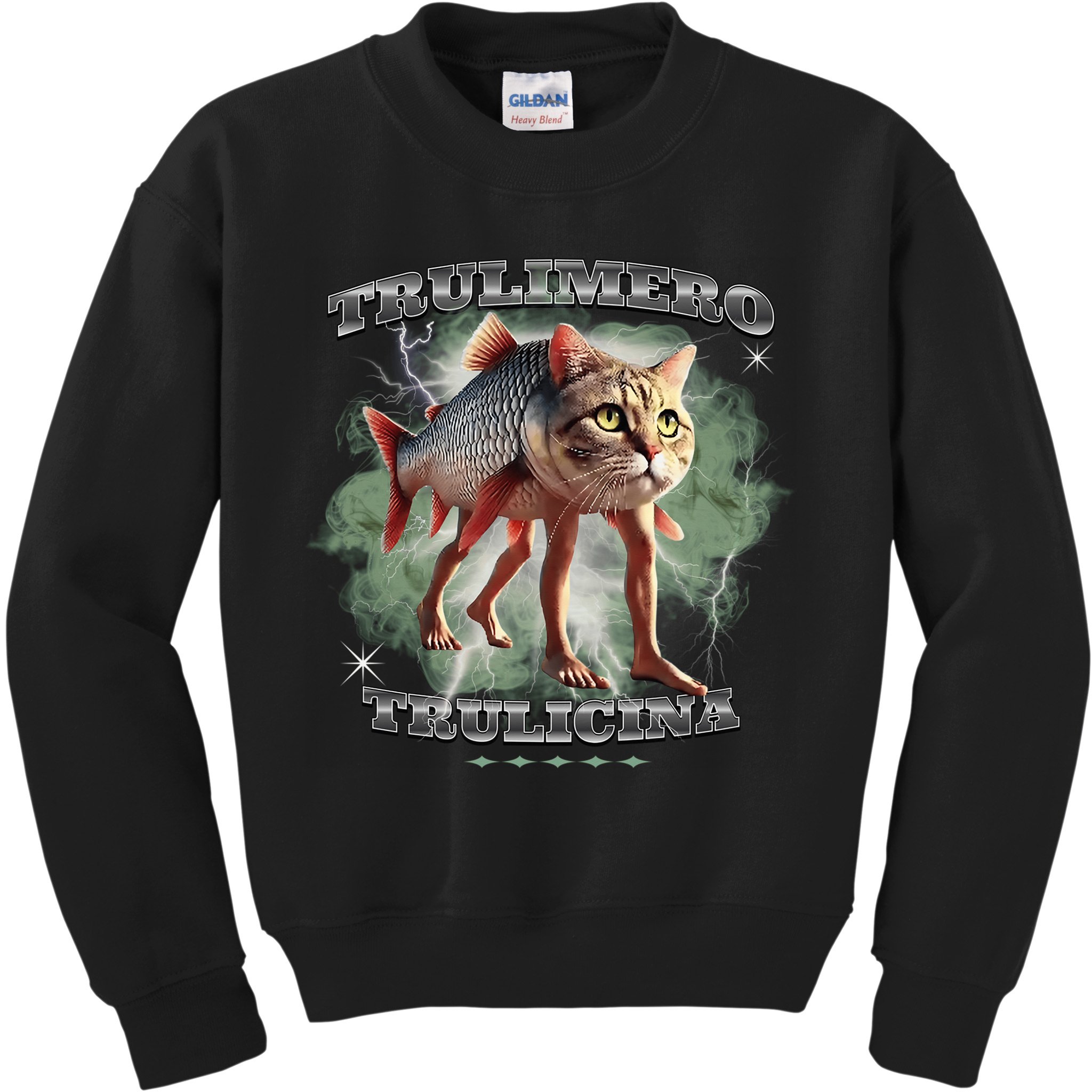 Trulimero Truli Italian Brainrot Meme Cats Head On A Fish Kids Sweatshirt