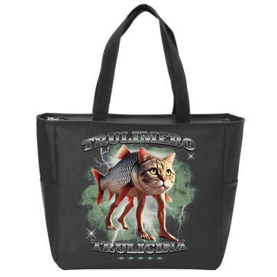 Trulimero Truli Italian Brainrot Meme Cats Head On A Fish Zip Tote Bag