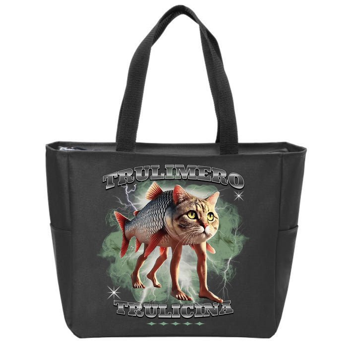 Trulimero Truli Italian Brainrot Meme Cats Head On A Fish Zip Tote Bag