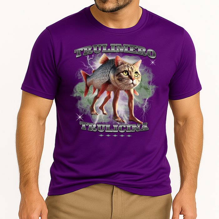 Trulimero Truli Italian Brainrot Meme Cats Head On A Fish Cooling Performance Crew T-Shirt