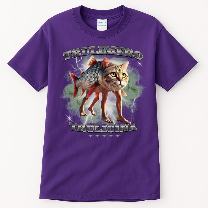 Trulimero Truli Italian Brainrot Meme Cats Head On A Fish Tall T-Shirt
