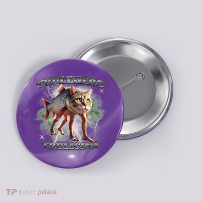 Trulimero Truli Italian Brainrot Meme Cats Head On A Fish Button