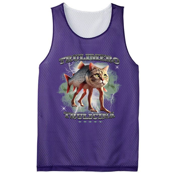 Trulimero Truli Italian Brainrot Meme Cats Head On A Fish Mesh Reversible Basketball Jersey Tank