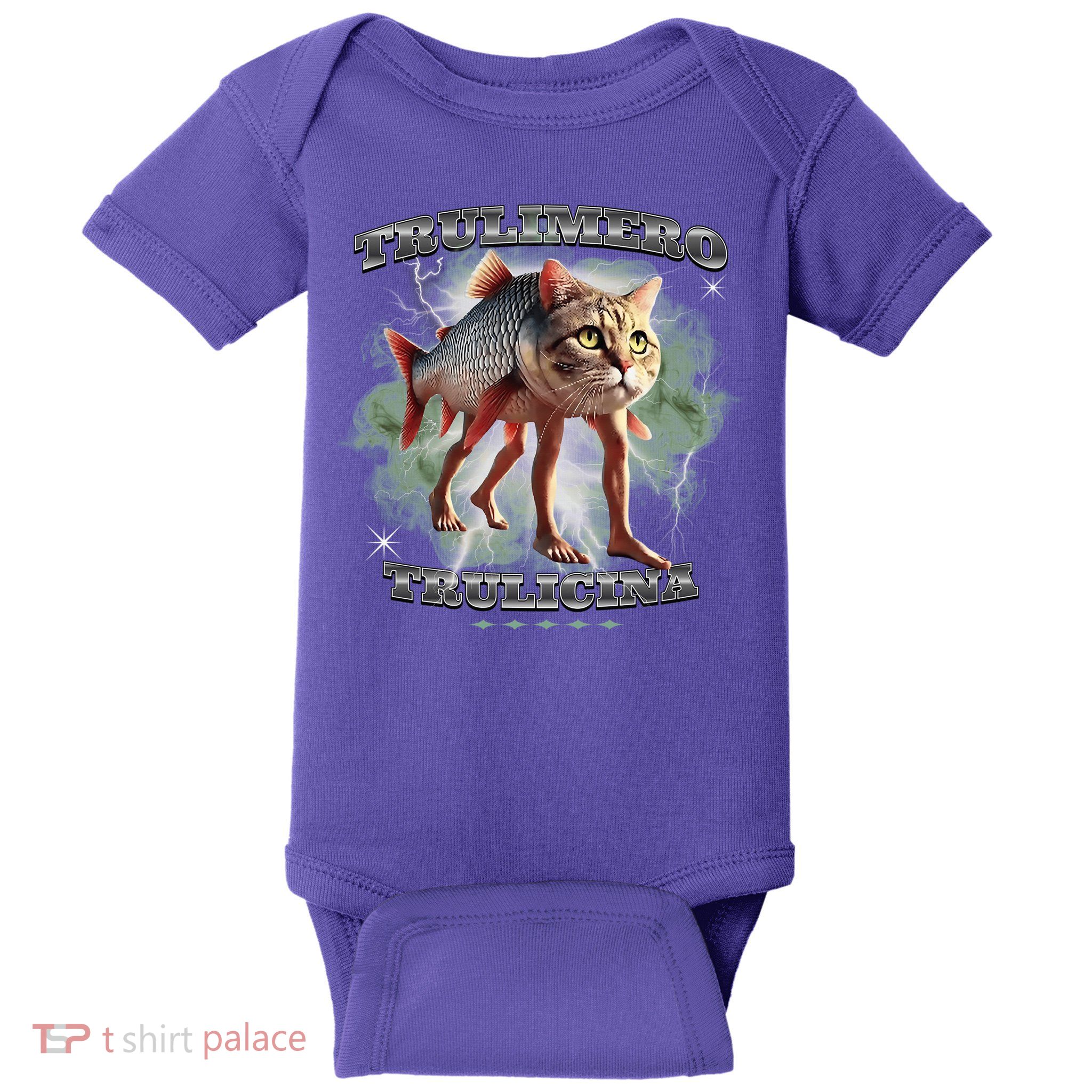 Trulimero Truli Italian Brainrot Meme Cats Head On A Fish Baby Bodysuit