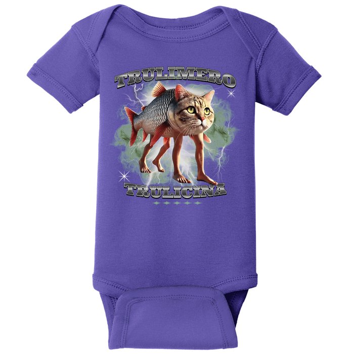 Trulimero Truli Italian Brainrot Meme Cats Head On A Fish Baby Bodysuit