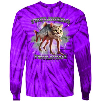 Trulimero Truli Italian Brainrot Meme Cats Head On A Fish Tie-Dye Long Sleeve Shirt
