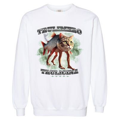 Trulimero Truli Italian Brainrot Meme Cats Head On A Fish Garment-Dyed Sweatshirt