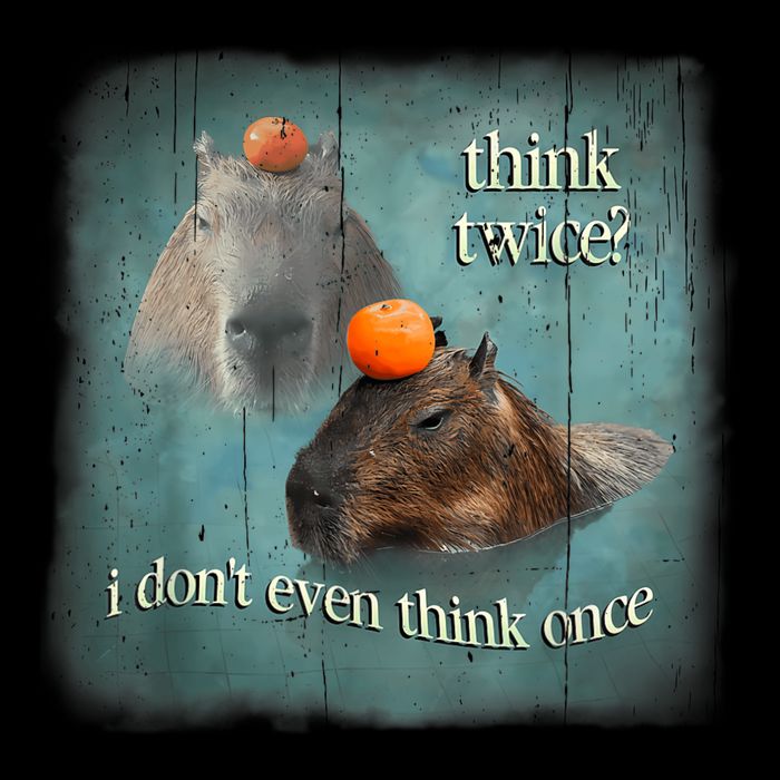 Think Twice? I Don’T Even Think Once Funny Capybara Word Art 7-Panel Snapback Hat
