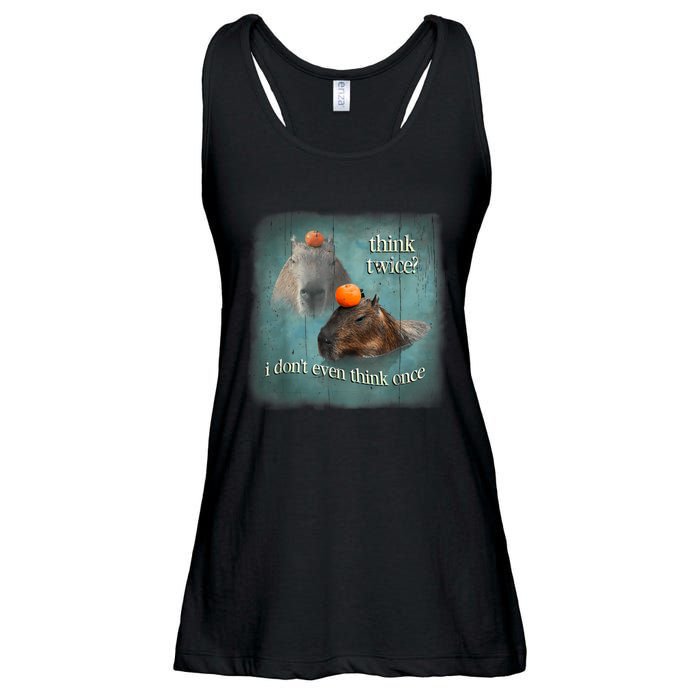 Think Twice? I Don’T Even Think Once Funny Capybara Word Art Ladies Essential Flowy Tank