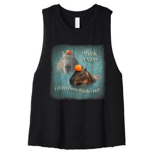 Think Twice? I Don’T Even Think Once Funny Capybara Word Art Women's Racerback Cropped Tank