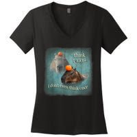 Think Twice? I Don’T Even Think Once Funny Capybara Word Art Women's V-Neck T-Shirt