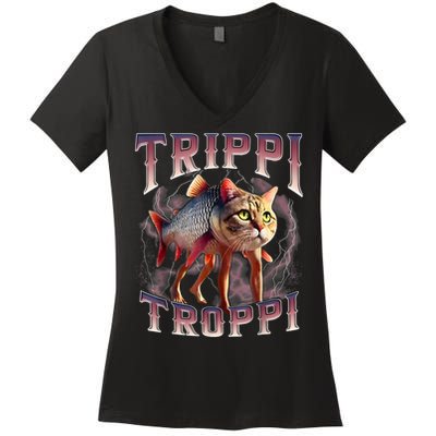  Trippi Troppi - Italian Brainrot Meme Cat Women's V-Neck T-Shirt
