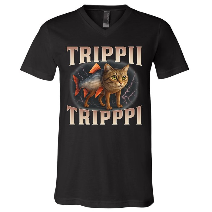  Trippi Troppi - Italian Brainrot Meme Cat V-Neck T-Shirt