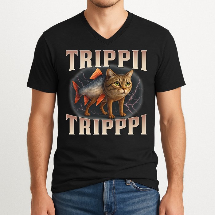  Trippi Troppi - Italian Brainrot Meme Cat V-Neck T-Shirt