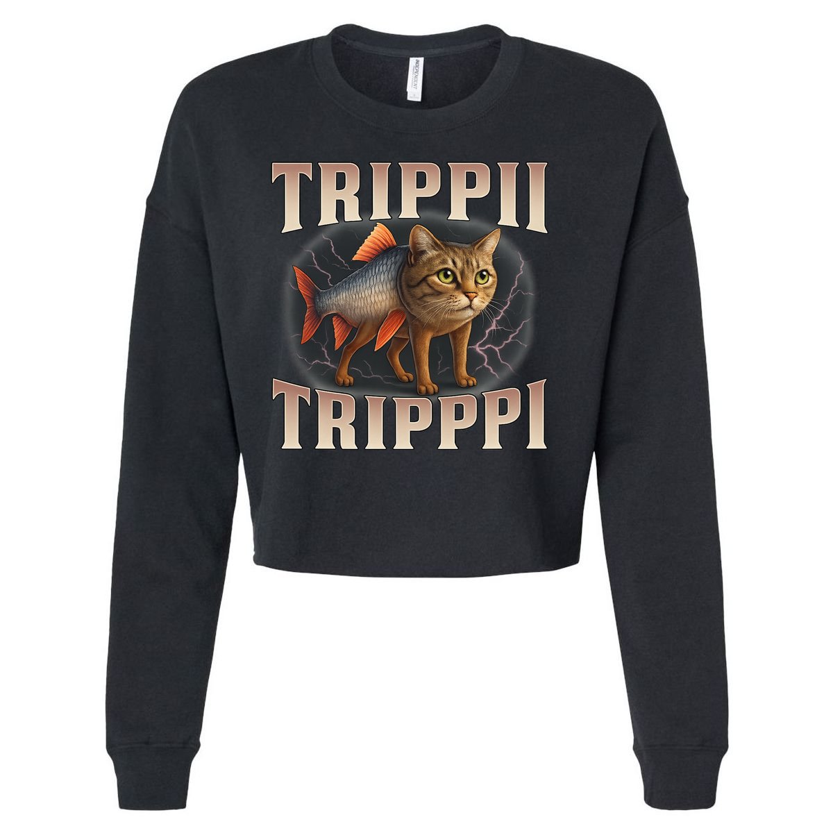  Trippi Troppi - Italian Brainrot Meme Cat Cropped Pullover Crew