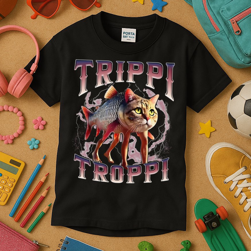 Trippi Troppi - Italian Brainrot Meme Cat Gift Kids T-Shirt