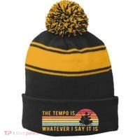 The Tempo Is Whatever I Say It Is Funny Drummer Design Stripe Pom Pom Beanie
