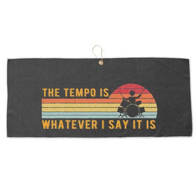 The Tempo Is Whatever I Say It Is Funny Drummer Design Large Microfiber Waffle Golf Towel
