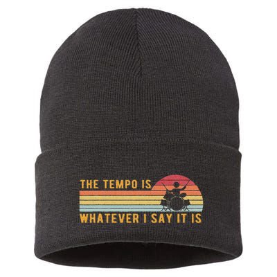 The Tempo Is Whatever I Say It Is Funny Drummer Design Sustainable Knit Beanie