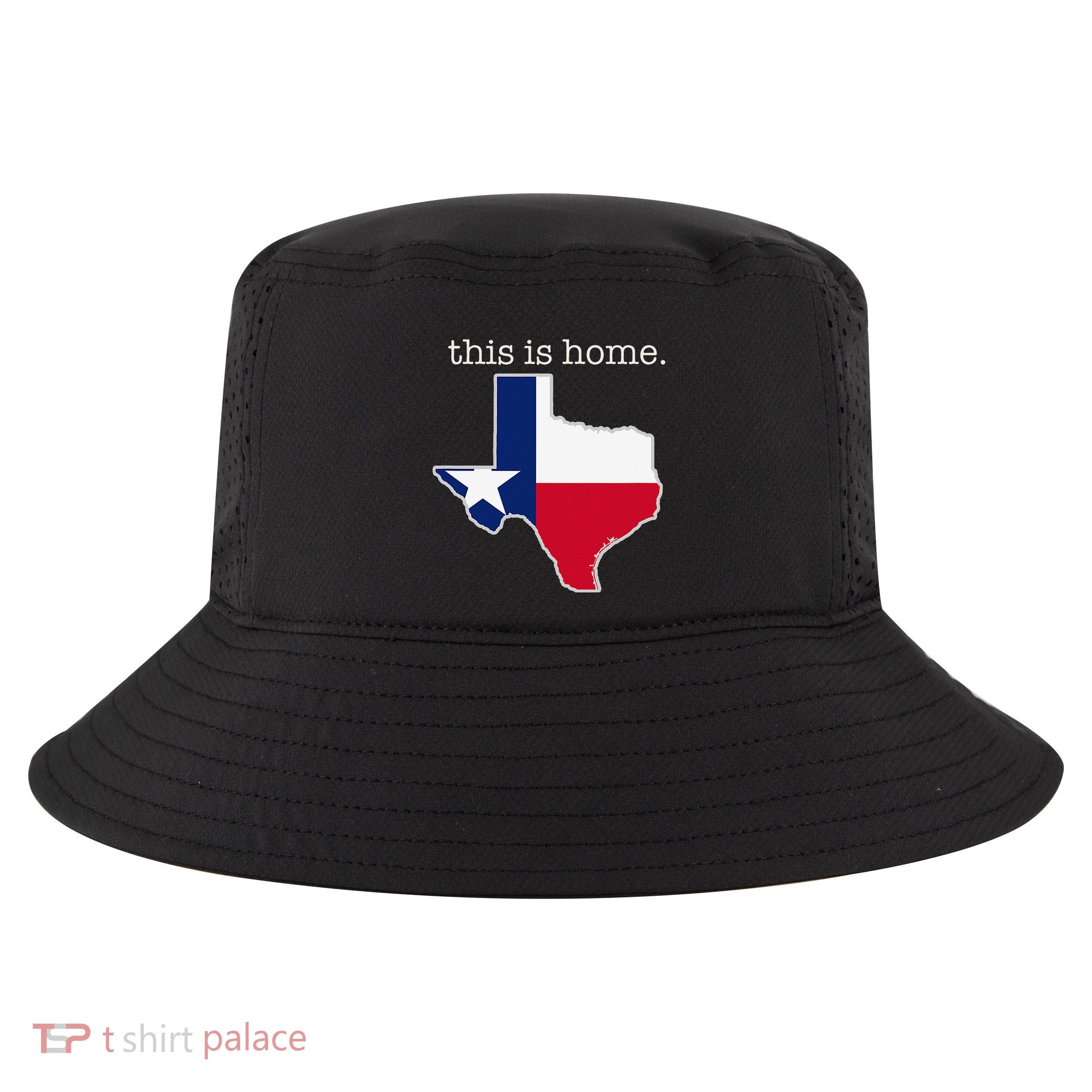 Texas This Is Home with State Outline and Texas Flag Cool Comfort Performance Bucket Hat