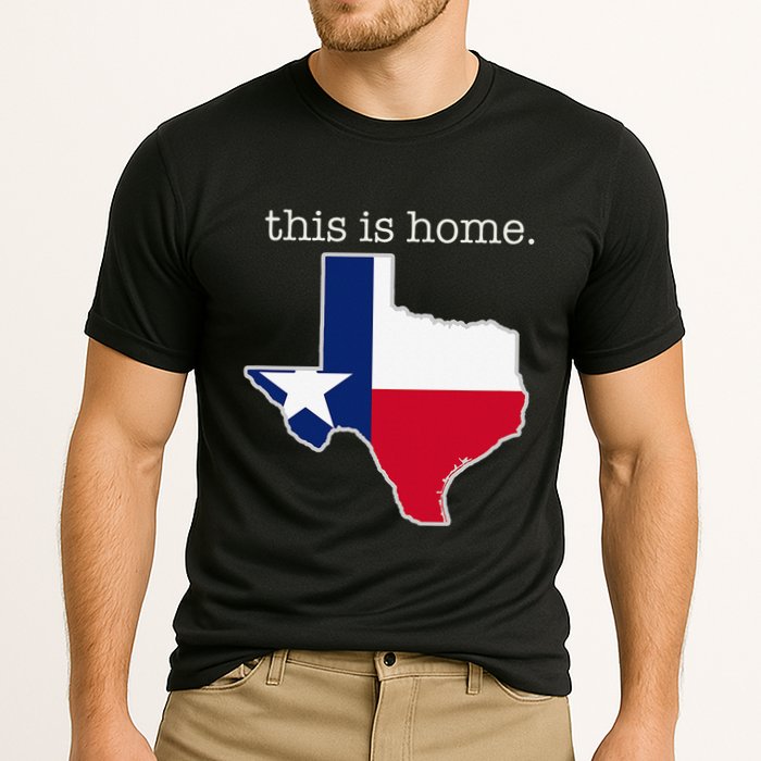 Texas This Is Home with State Outline and Texas Flag Performance Shirt