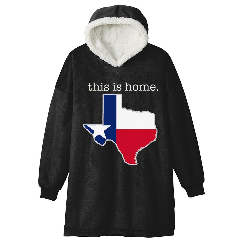 Texas This Is Home with State Outline and Texas Flag Hooded Wearable Blanket