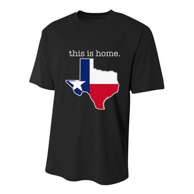 Texas This Is Home with State Outline and Texas Flag Youth Performance Sprint T-Shirt