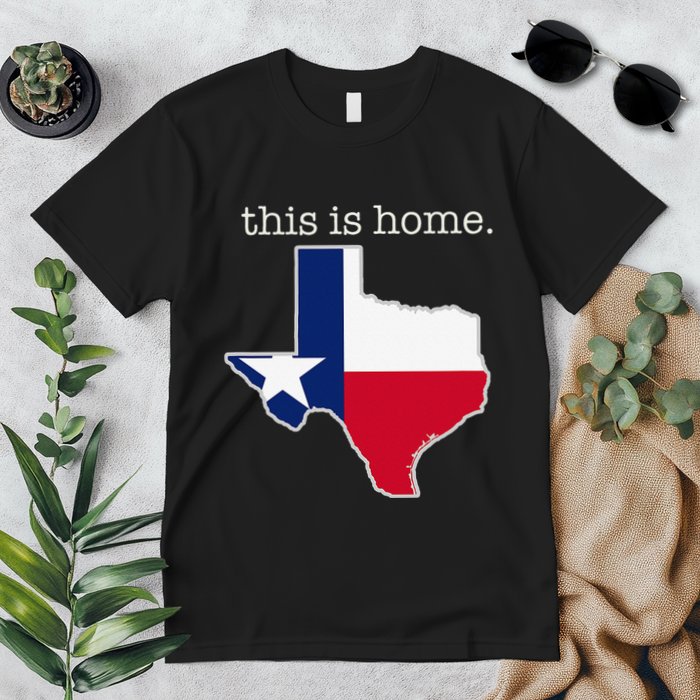 Texas This Is Home with State Outline and Texas Flag Premium T-Shirt