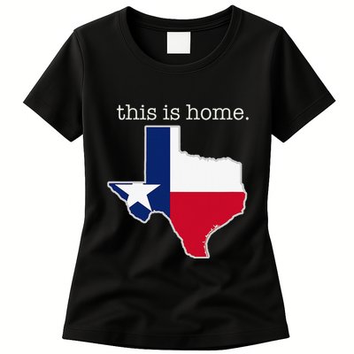 Texas This Is Home with State Outline and Texas Flag Womens T-Shirt