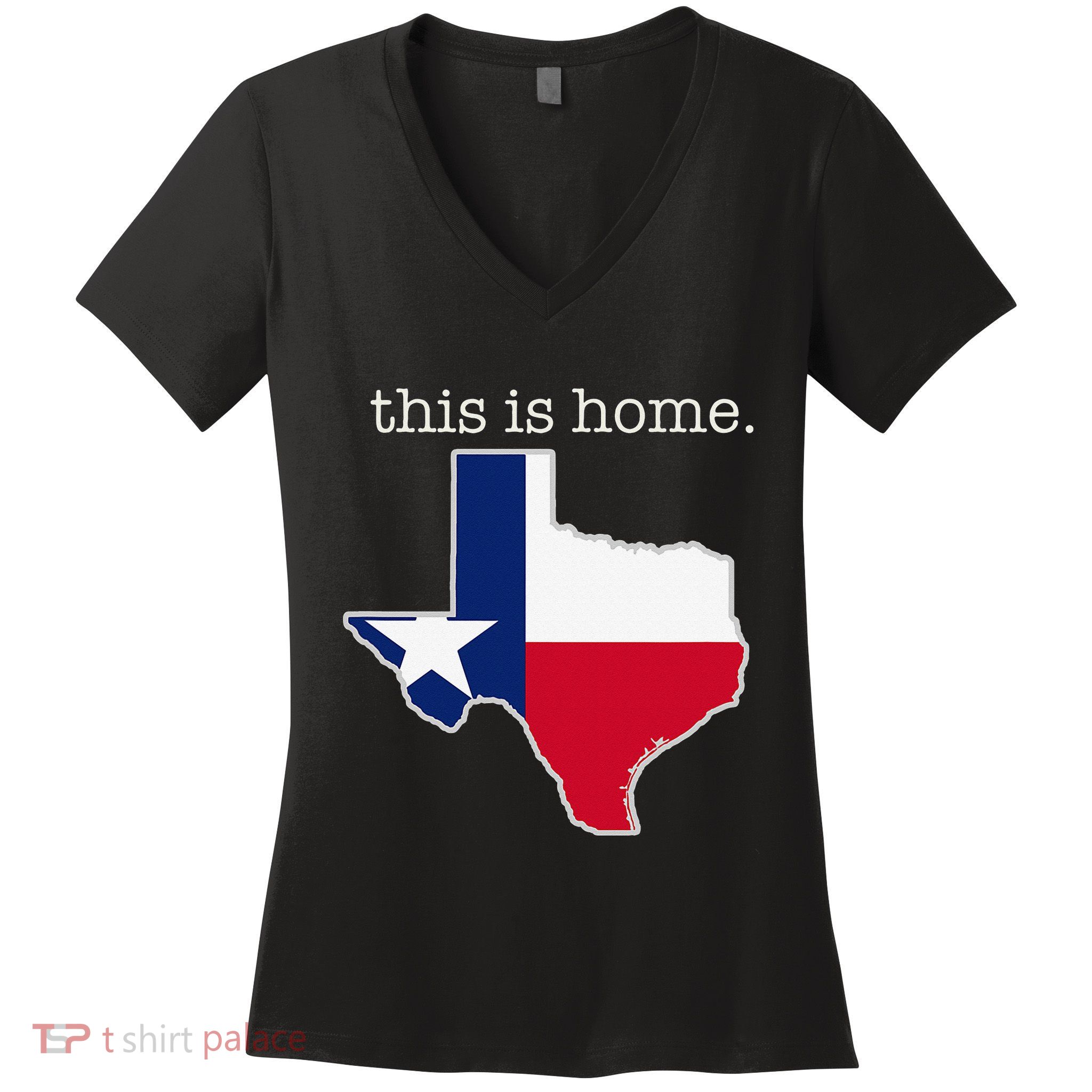 Texas This Is Home with State Outline and Texas Flag Women's V-Neck T-Shirt